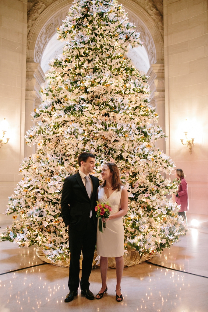 Dreamy Christmas wedding with a beautiful Christmas tree - San Francisco City Hall Wedding Photographer // SimoneAnne.com
