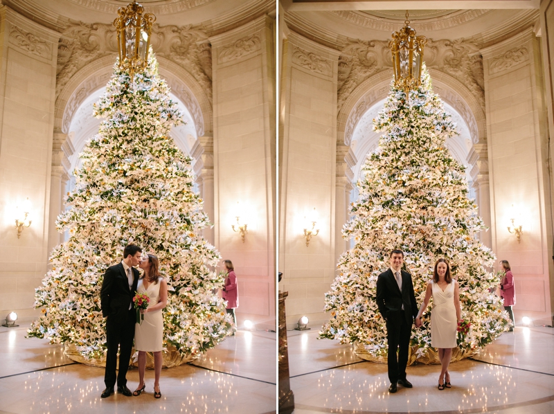 Dreamy Christmas wedding with a beautiful Christmas tree - San Francisco City Hall Wedding Photographer // SimoneAnne.com