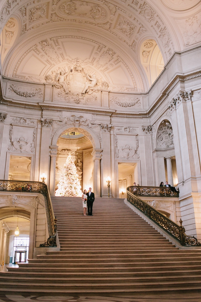 Dreamy Christmas wedding with a beautiful Christmas tree - San Francisco City Hall Wedding Photographer // SimoneAnne.com