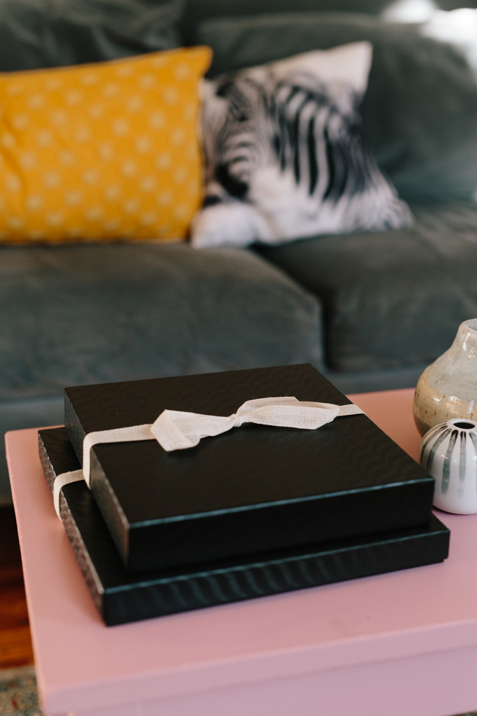 Beautiful 10x10 Album with Layflat Pages, Blue linen cover, and Rose Gold Debossing // SimoneAnne.com