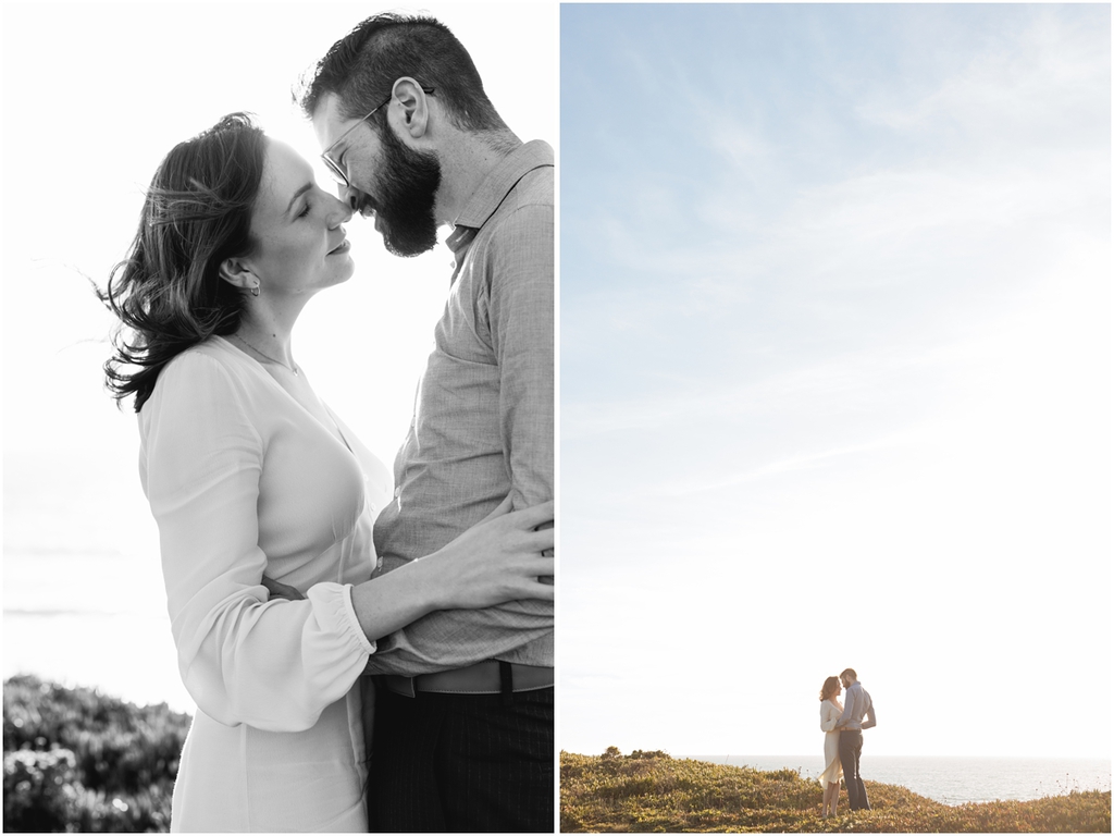 Couple kisses during their Half Moon Bay engagement photos