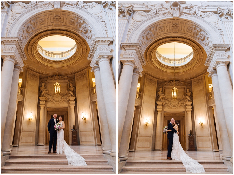 Couple stands in the rotunda before their ceremony during their San Francisco City Hall wedding in California