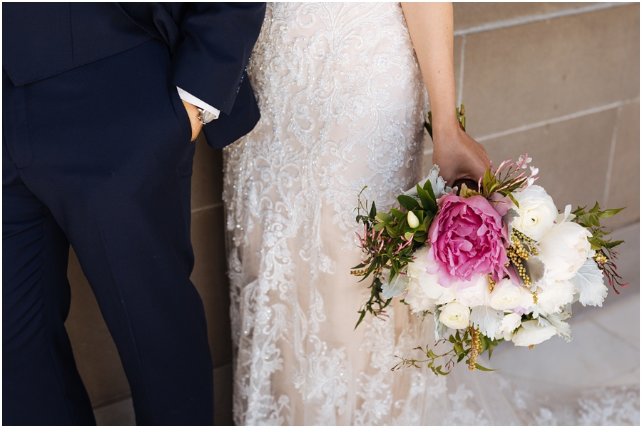 Bridal wedding bouquet with peonies and ranunculus