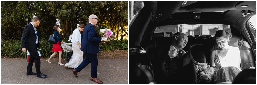 Bride looks at her wedding ring on her finger with groom looking on after her San Francisco picnic wedding reception