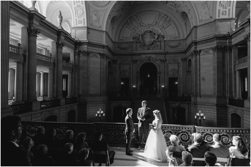 A marriage ceremony at the Mayor's Balcony in San Francisco City Hall during a one hour ceremony