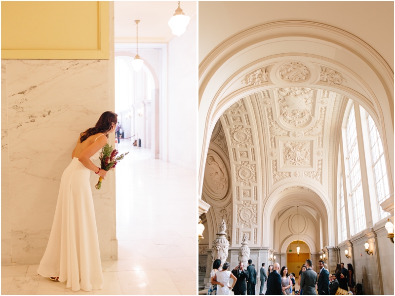 A marriage ceremony in the fourth floor north gallery in San Francisco City Hall during a one hour ceremony