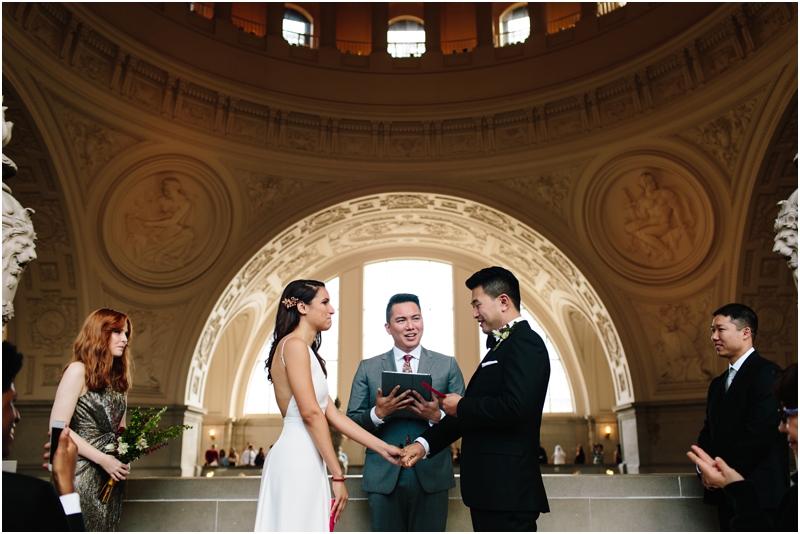 A marriage ceremony in the fourth floor north gallery in San Francisco City Hall during a one hour ceremony