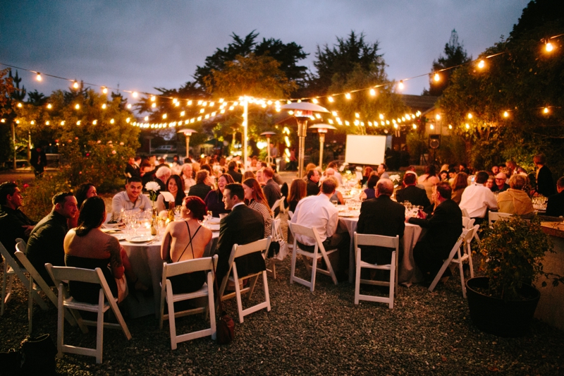Dinner reception under the stars at Half Moon Bay wedding venue La Nebbia Winery