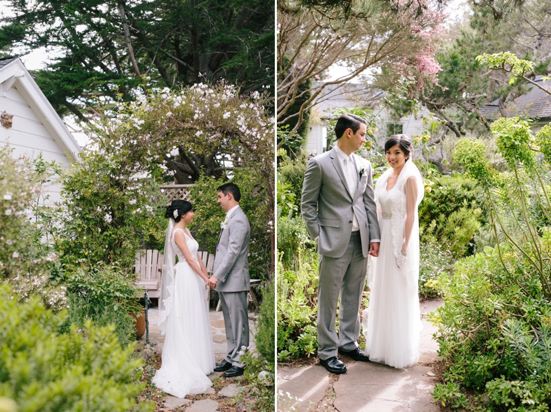 Bride and groom portraits in the garden at Half Moon Bay wedding venue the Hastings House