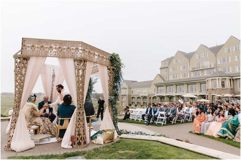 Wedding ceremony on the patio at the Half Moon Bay Ritz Carlton