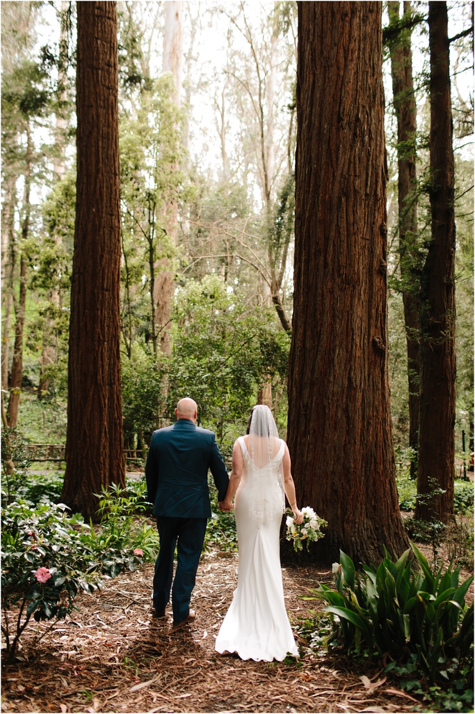 Bride and groom in the redwoods during Stern Grove wedding