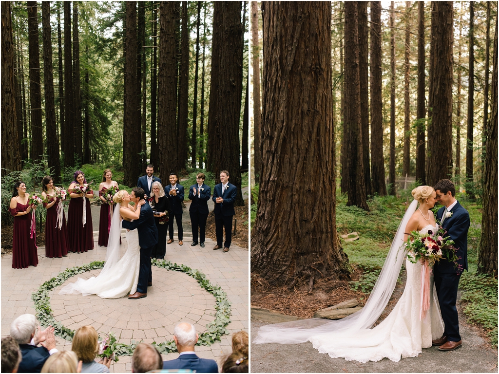 Bride and Groom in the redwoods during their Berkeley Botanical Garden Wedding